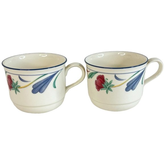 4 Lenox Chinastone Poppies on Blue Flat Cups Mugs Coffee Cup Set Vintage Lot USA - Picture 6 of 12